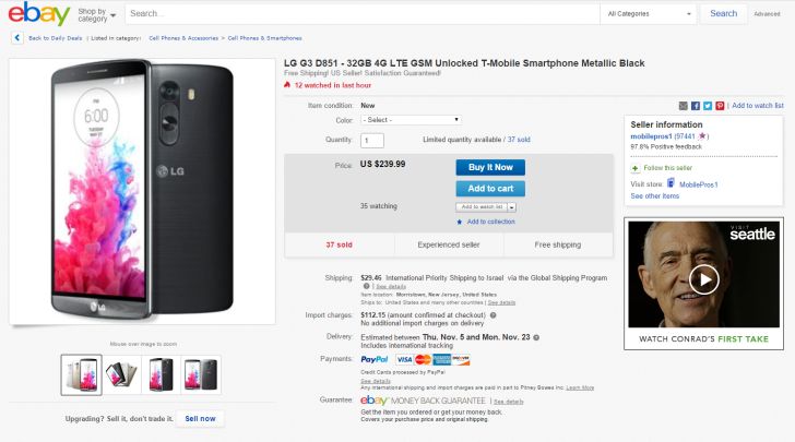 Fotografía - [Actualización: Ahora $ 239.99] Nuevo Desbloqueado LG G3 (D851) a la venta por $ 279.99 a través de eBay